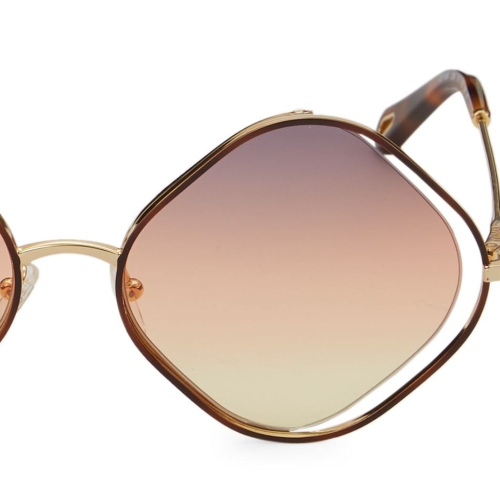 NEW CHLOÉ 57MM Diamond Shape Gold Frame Grey Brown Multi Gradient Sunglasses - Picture 2 of 5